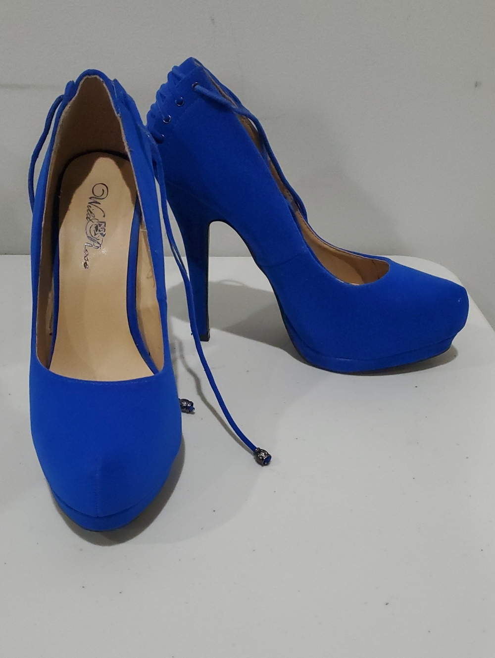 Wild Rose Electric Blue Lace-Up Platform High Heels